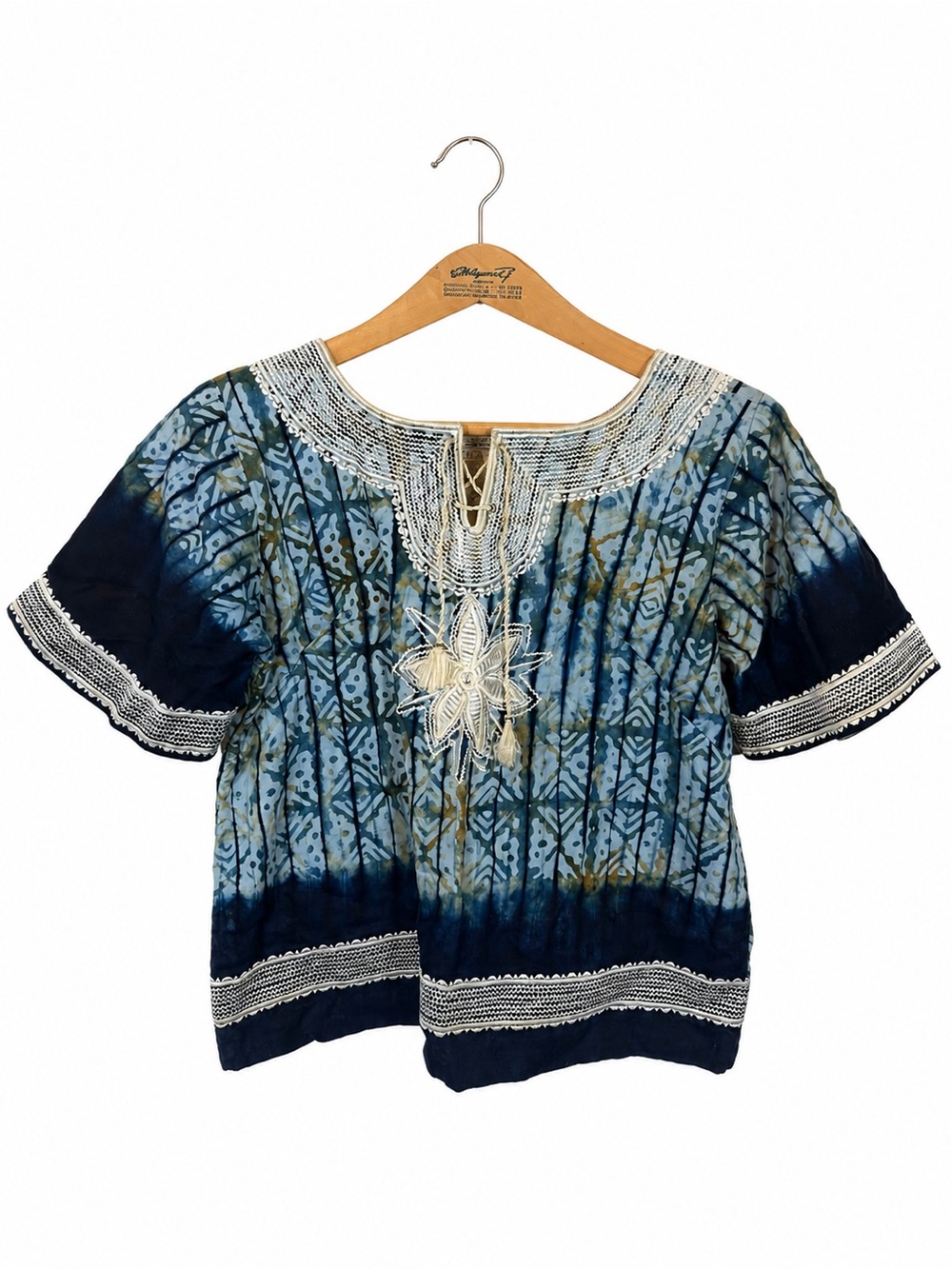 R Enrich Tie-Dye Top Artisan Handmade Hand Dyed Shibori Embroidered Tassels Rare